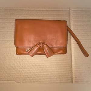 Fossil Wristlet Wallet Brown Cowhide Leather with Multicolored Leather Tassels